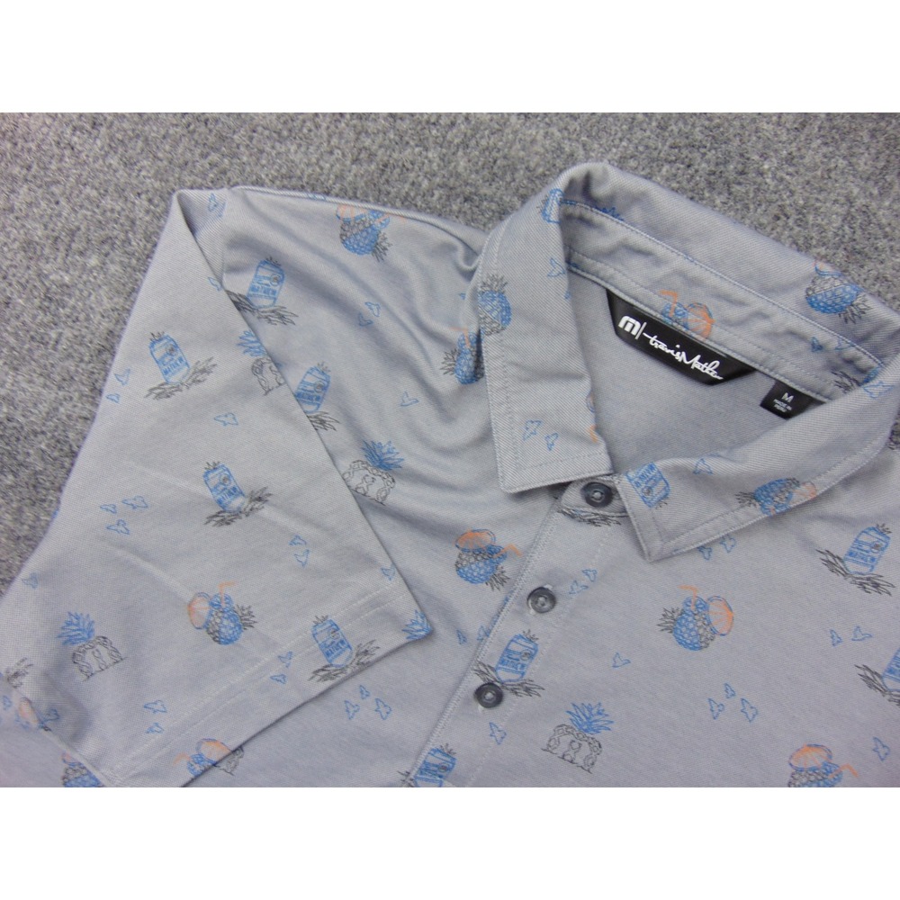 TravisMathew‎ Polo Mens Med Gray Pineapple Drink Pattern Golf Shirt
